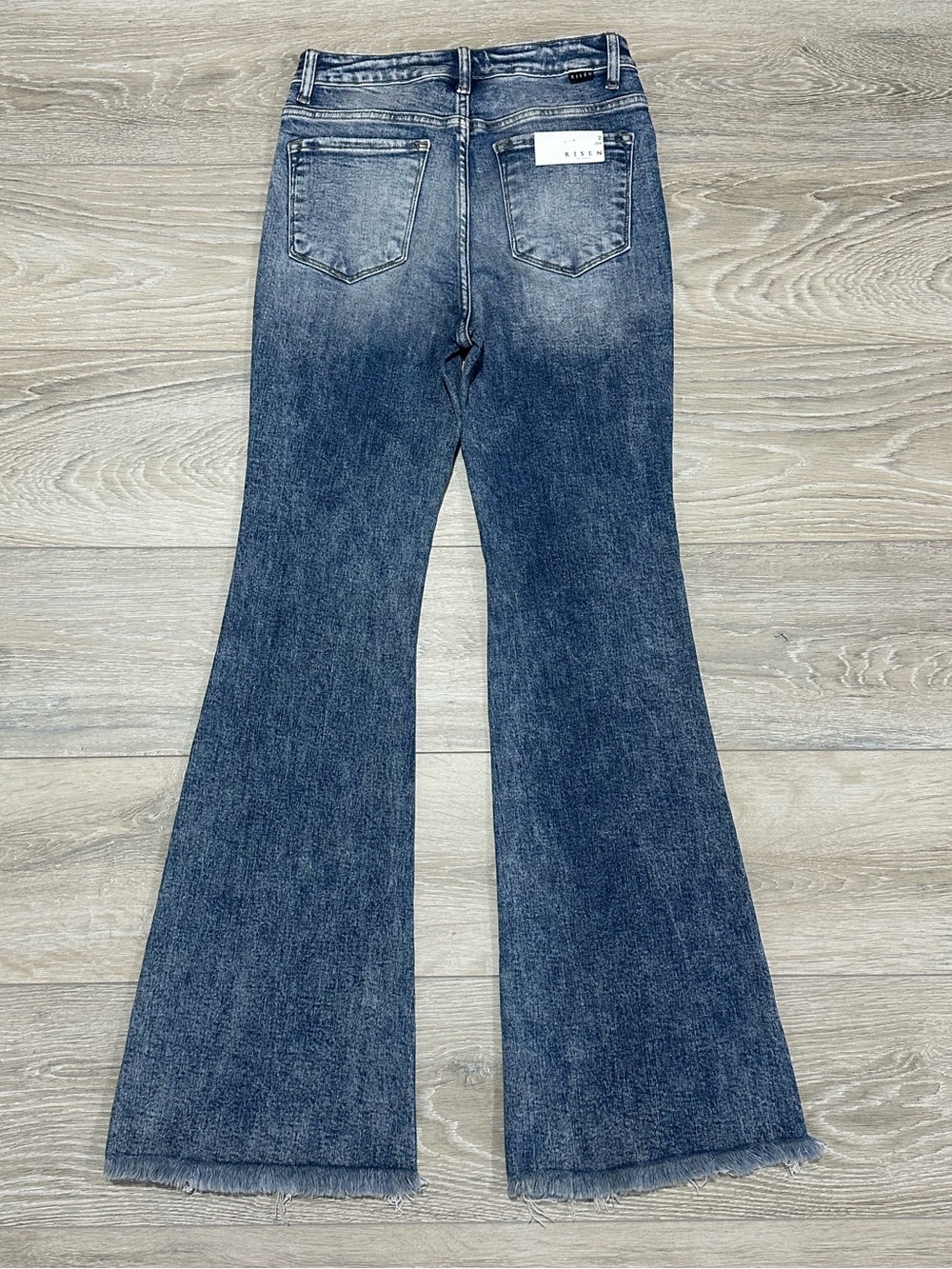 Risen NWT High Rise Distressed Flare Jeans Women’s 7/28 Medium Wash - Picture 2 of 10